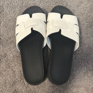Platform White and Black Slide Sandals